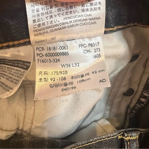 Levi's Black Straight Jeans Classic Fit W36 L32 - Picture 6 of 9